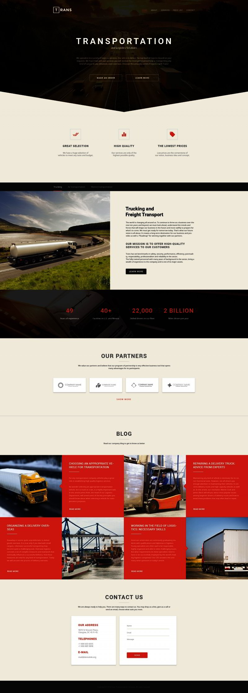 Transportation Responsive Website Template