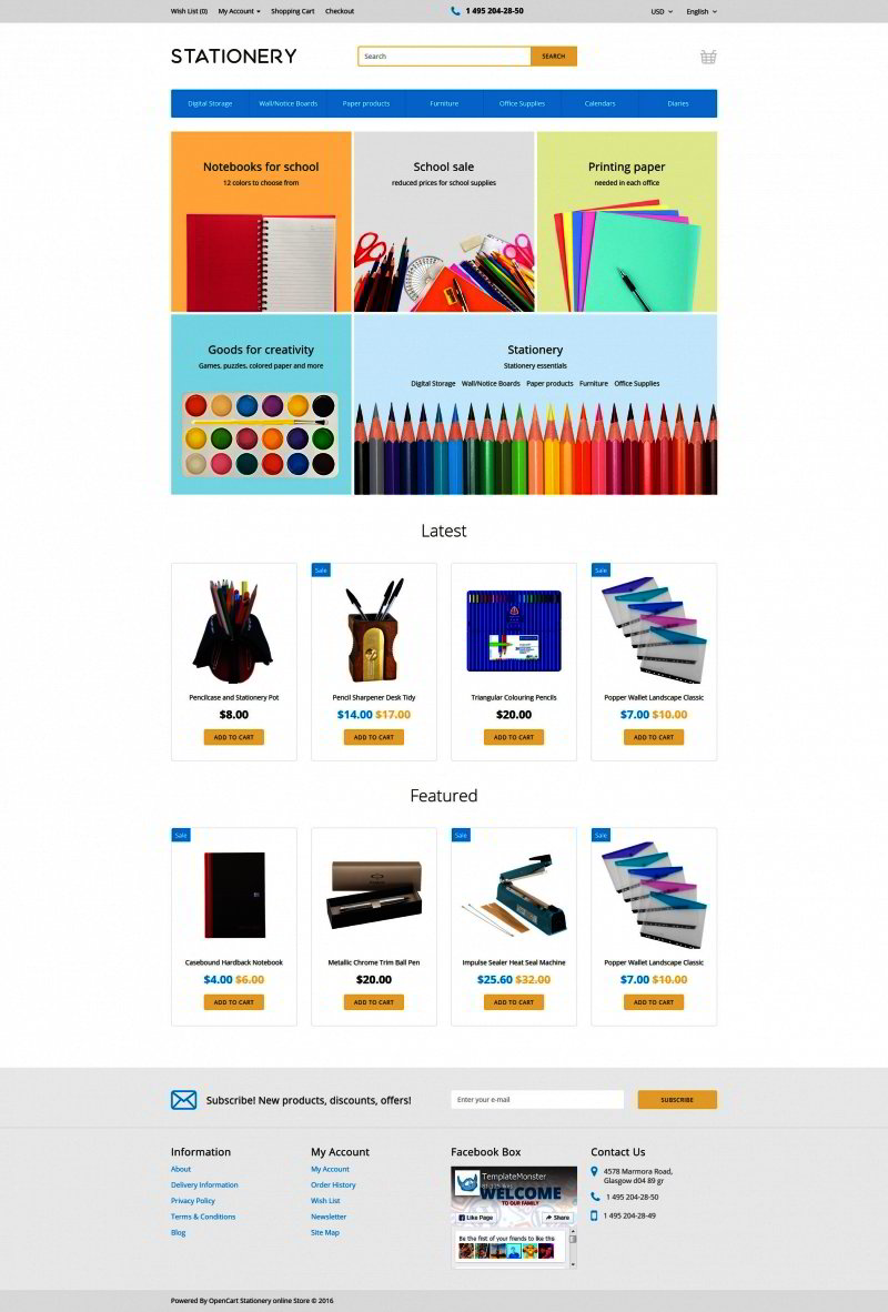 Stationery Store OpenCart Template