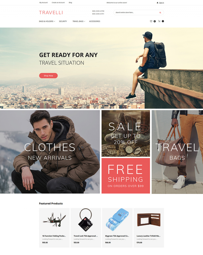 Travelli - Travel Equipment & Tourist Gear Magento Theme