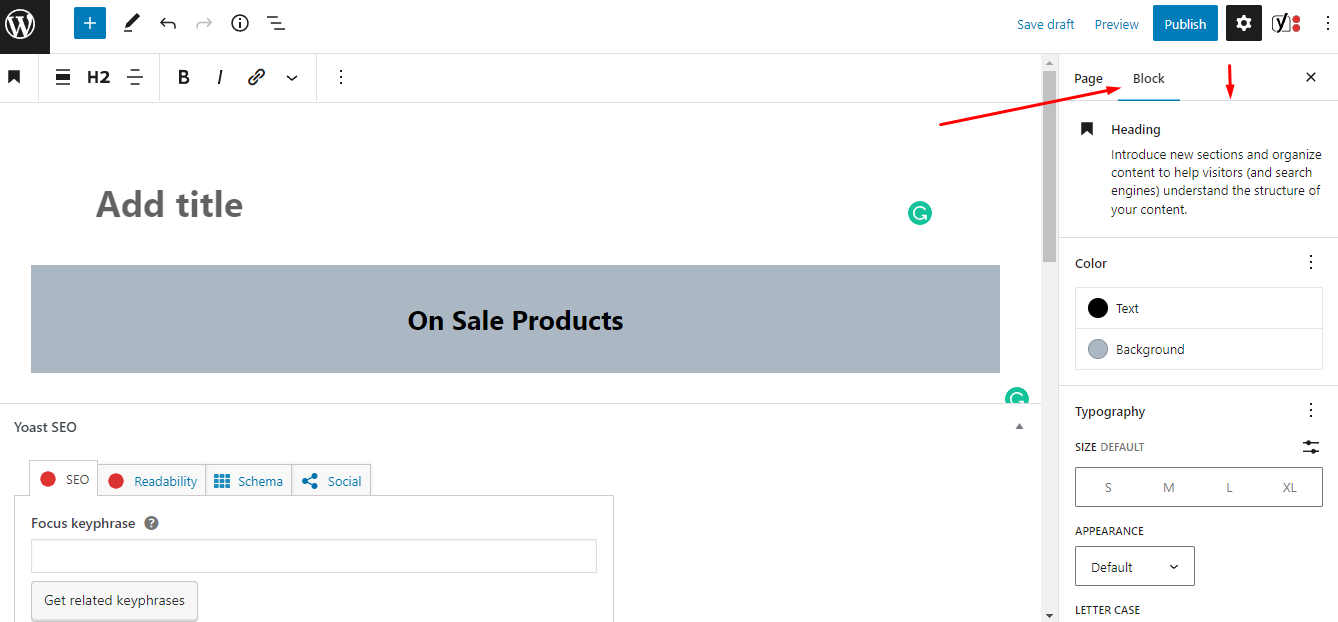 block settings - display woocommerce products